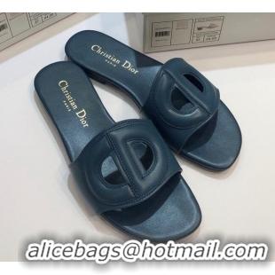 Grade Quality Dior Calfskin D-CLUB Mule Flat Sandals 80161 Denim Blue 2020