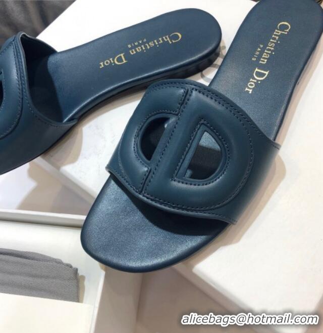 Grade Quality Dior Calfskin D-CLUB Mule Flat Sandals 80161 Denim Blue 2020