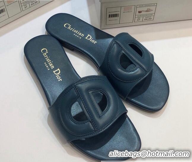 Grade Quality Dior Calfskin D-CLUB Mule Flat Sandals 80161 Denim Blue 2020