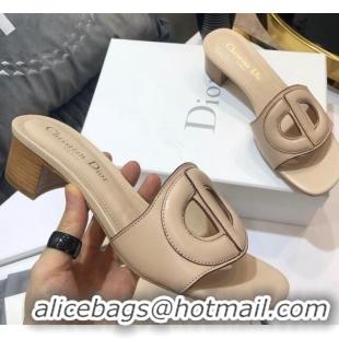 Charming Dior Calfskin D-CLUB Mule Sandals With 4.5cm Heel 80166 Beige 2020