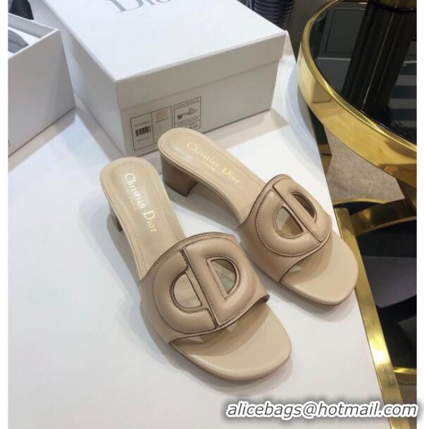 Charming Dior Calfskin D-CLUB Mule Sandals With 4.5cm Heel 80166 Beige 2020