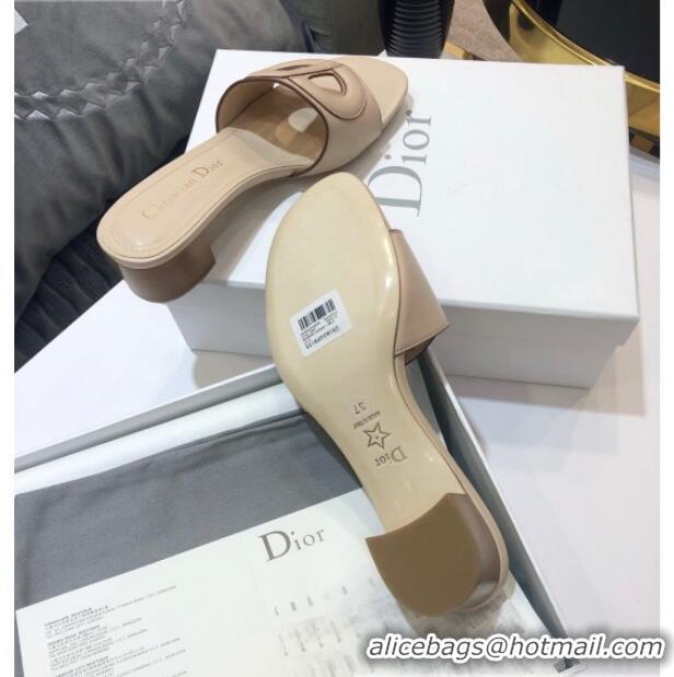 Charming Dior Calfskin D-CLUB Mule Sandals With 4.5cm Heel 80166 Beige 2020