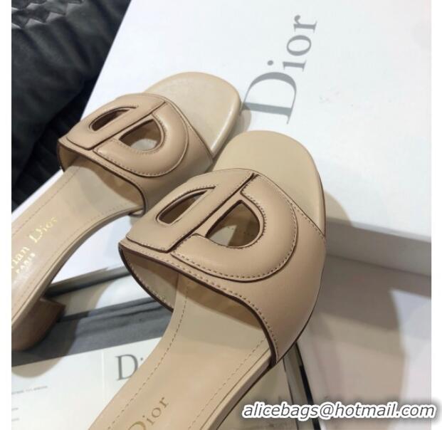 Charming Dior Calfskin D-CLUB Mule Sandals With 4.5cm Heel 80166 Beige 2020