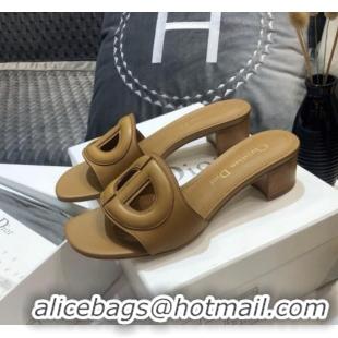 Pretty Style Dior Calfskin D-CLUB Mule Sandals With 4.5cm Heel 80166 Brown 2020