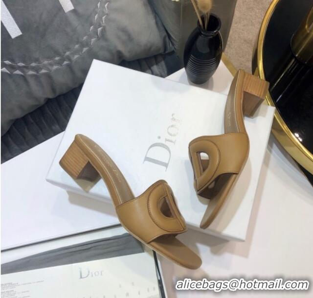 Pretty Style Dior Calfskin D-CLUB Mule Sandals With 4.5cm Heel 80166 Brown 2020