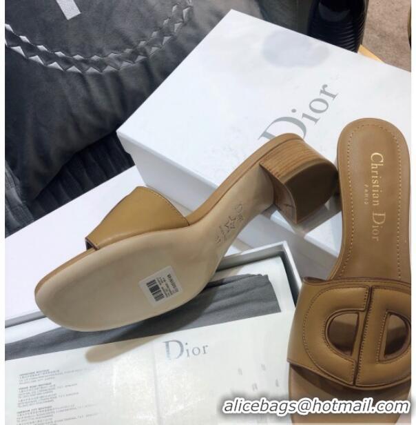 Pretty Style Dior Calfskin D-CLUB Mule Sandals With 4.5cm Heel 80166 Brown 2020