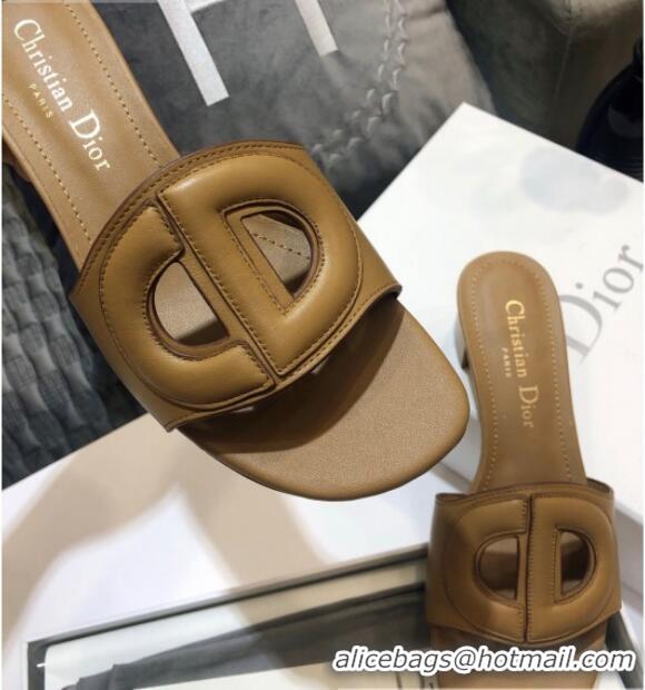 Pretty Style Dior Calfskin D-CLUB Mule Sandals With 4.5cm Heel 80166 Brown 2020