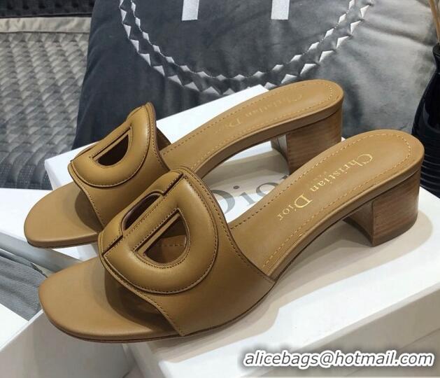 Pretty Style Dior Calfskin D-CLUB Mule Sandals With 4.5cm Heel 80166 Brown 2020