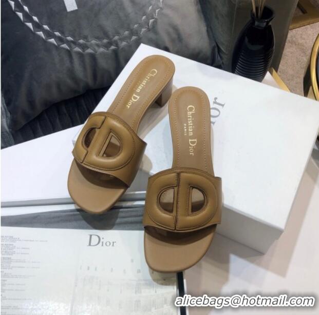 Pretty Style Dior Calfskin D-CLUB Mule Sandals With 4.5cm Heel 80166 Brown 2020