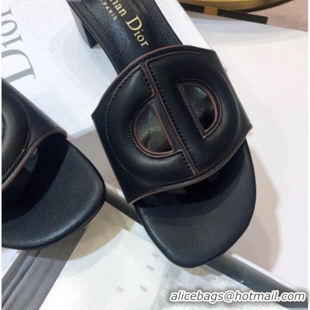 Pretty Style Dior Calfskin D-CLUB Mule Sandals With 4.5cm Heel 80166 Black 2020