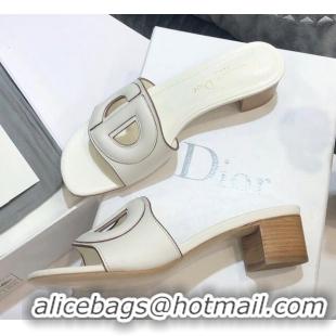 Best Product Dior Calfskin D-CLUB Mule Sandals With 4.5cm Heel 80166 White 2020