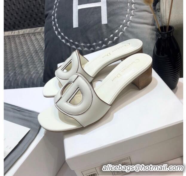 Best Product Dior Calfskin D-CLUB Mule Sandals With 4.5cm Heel 80166 White 2020