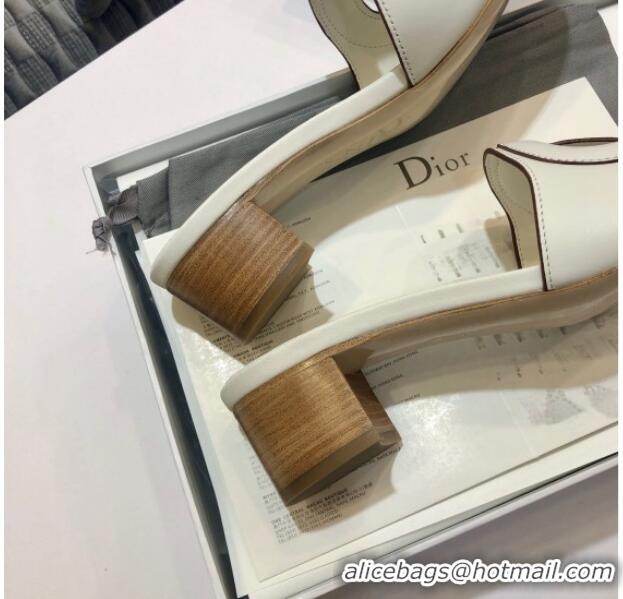 Best Product Dior Calfskin D-CLUB Mule Sandals With 4.5cm Heel 80166 White 2020