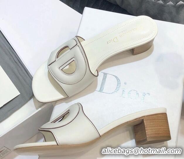 Best Product Dior Calfskin D-CLUB Mule Sandals With 4.5cm Heel 80166 White 2020