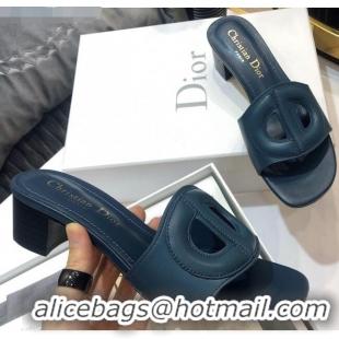 Best Grade Dior Calfskin D-CLUB Mule Sandals With 4.5cm Heel 80166 Denim Blue 2020