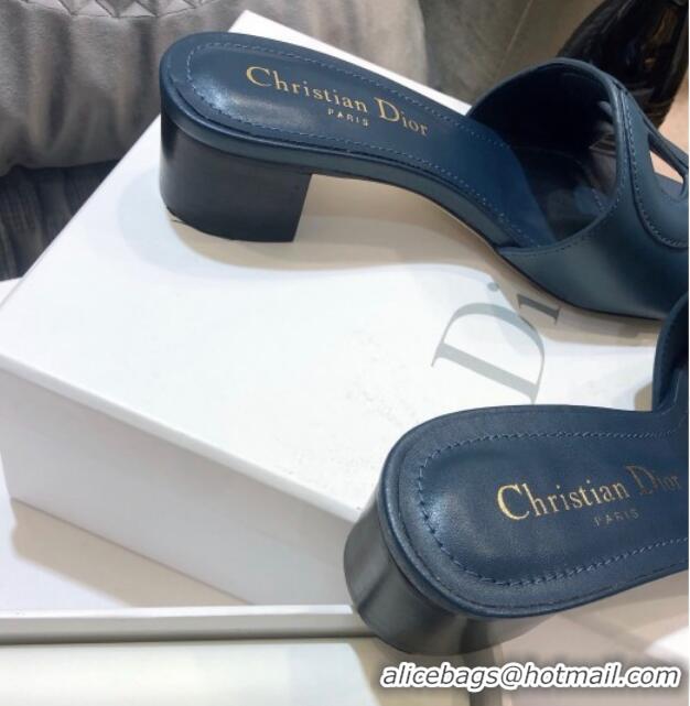 Best Grade Dior Calfskin D-CLUB Mule Sandals With 4.5cm Heel 80166 Denim Blue 2020