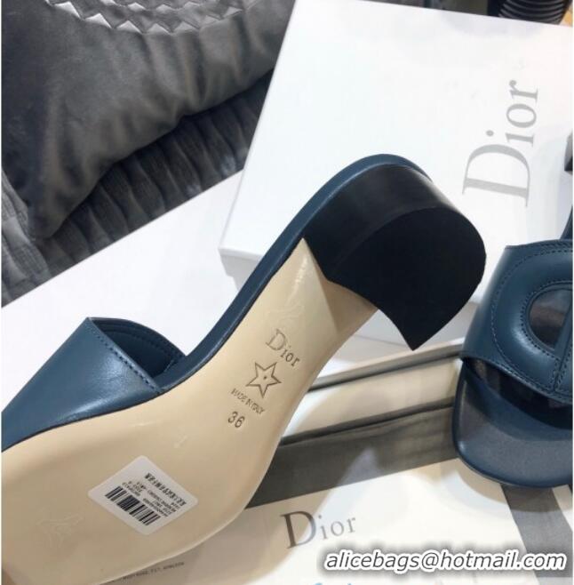 Best Grade Dior Calfskin D-CLUB Mule Sandals With 4.5cm Heel 80166 Denim Blue 2020