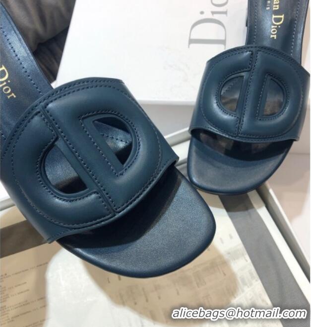 Best Grade Dior Calfskin D-CLUB Mule Sandals With 4.5cm Heel 80166 Denim Blue 2020