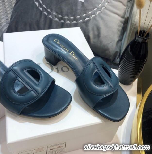 Best Grade Dior Calfskin D-CLUB Mule Sandals With 4.5cm Heel 80166 Denim Blue 2020