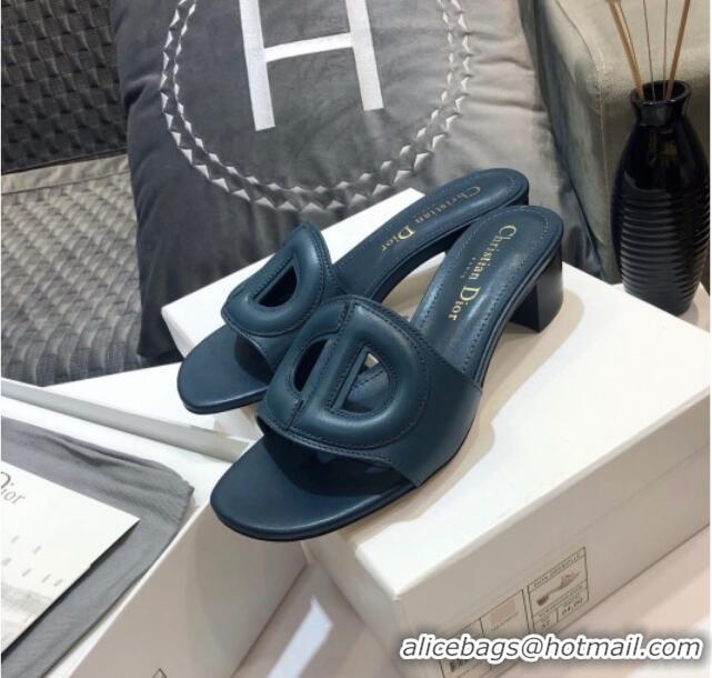 Best Grade Dior Calfskin D-CLUB Mule Sandals With 4.5cm Heel 80166 Denim Blue 2020