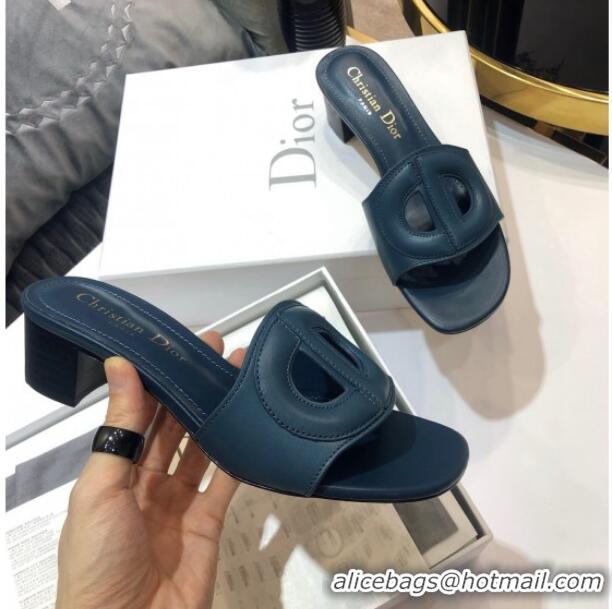 Best Grade Dior Calfskin D-CLUB Mule Sandals With 4.5cm Heel 80166 Denim Blue 2020