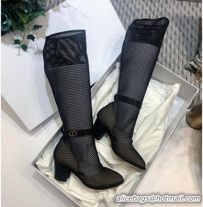 Top Grade Dior Naughtily-D High Boot in Fishnet and Lambskin with 7cm Heel 80173 Black 2020