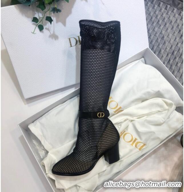 Top Grade Dior Naughtily-D High Boot in Fishnet and Lambskin with 7cm Heel 80173 Black 2020