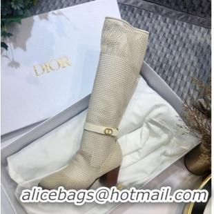 Good Quality Dior Naughtily-D High Boot in Fishnet and Lambskin with 7cm Heel 80173 Beige 2020