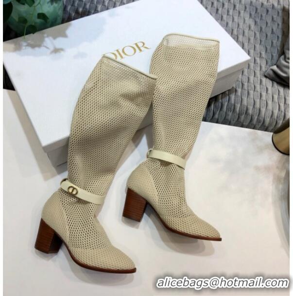 Good Quality Dior Naughtily-D High Boot in Fishnet and Lambskin with 7cm Heel 80173 Beige 2020