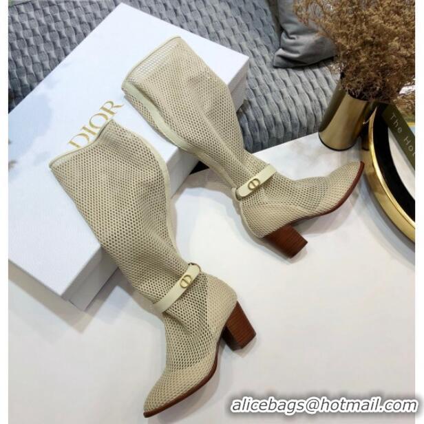 Good Quality Dior Naughtily-D High Boot in Fishnet and Lambskin with 7cm Heel 80173 Beige 2020