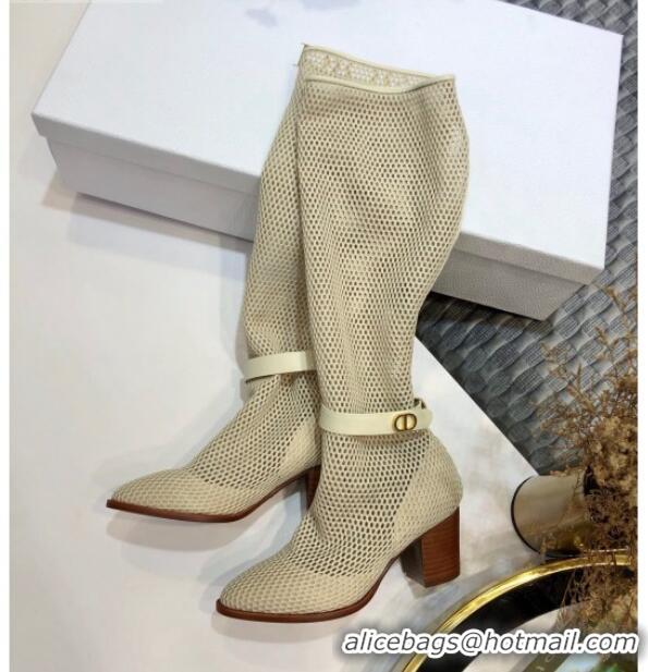 Good Quality Dior Naughtily-D High Boot in Fishnet and Lambskin with 7cm Heel 80173 Beige 2020