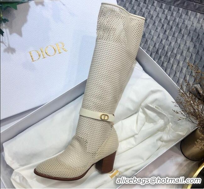 Good Quality Dior Naughtily-D High Boot in Fishnet and Lambskin with 7cm Heel 80173 Beige 2020