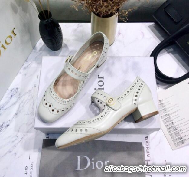 Well Crafted Dior Perforated Calfskin CD Mary Jane Ballerinas 35mm Heel 80501 White 2020 