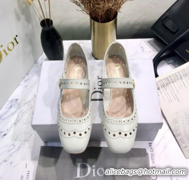 Well Crafted Dior Perforated Calfskin CD Mary Jane Ballerinas 35mm Heel 80501 White 2020 