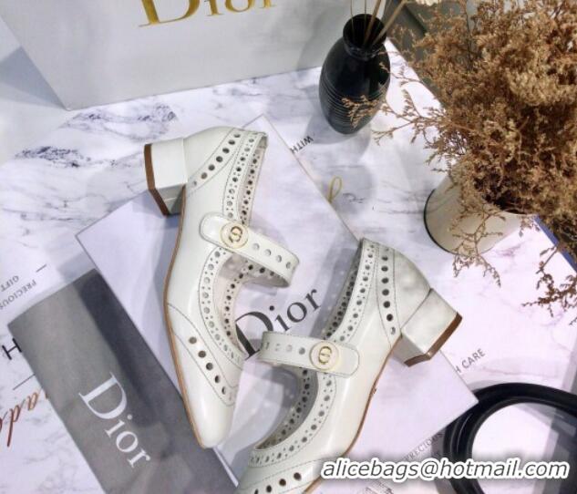 Well Crafted Dior Perforated Calfskin CD Mary Jane Ballerinas 35mm Heel 80501 White 2020 