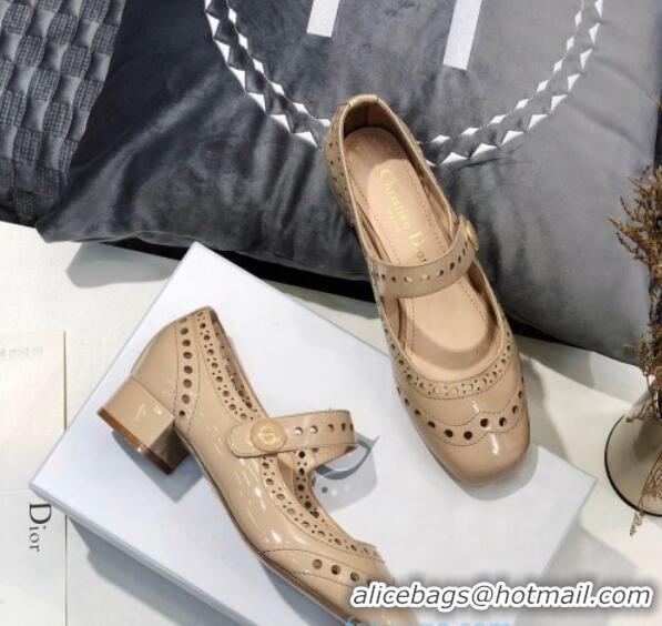 Discount Fashion Dior Perforated Calfskin CD Mary Jane Ballerinas 35mm Heel 80501 Nude 2020 