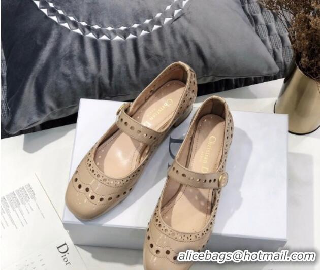 Discount Fashion Dior Perforated Calfskin CD Mary Jane Ballerinas 35mm Heel 80501 Nude 2020 