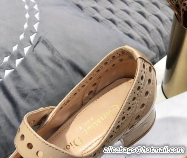 Discount Fashion Dior Perforated Calfskin CD Mary Jane Ballerinas 35mm Heel 80501 Nude 2020 