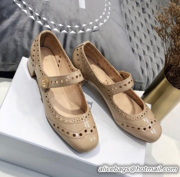 Discount Fashion Dior Perforated Calfskin CD Mary Jane Ballerinas 35mm Heel 80501 Nude 2020 