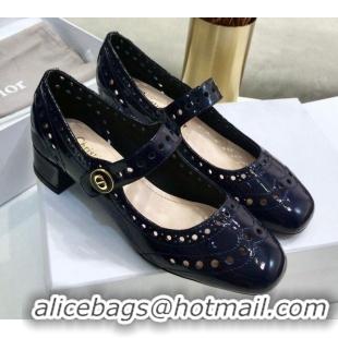 Best Price Dior Perforated Calfskin CD Mary Jane Ballerinas 35mm Heel 80505 Dark Blue 2020 