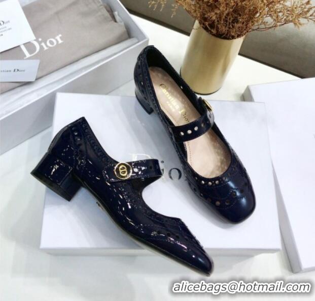 Best Price Dior Perforated Calfskin CD Mary Jane Ballerinas 35mm Heel 80505 Dark Blue 2020 