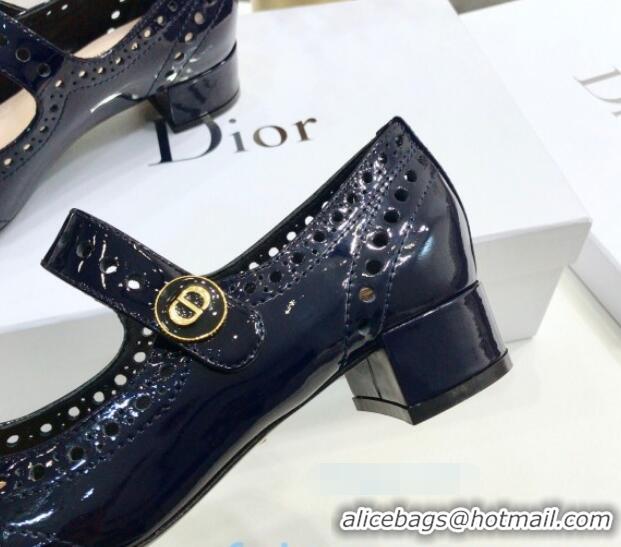 Best Price Dior Perforated Calfskin CD Mary Jane Ballerinas 35mm Heel 80505 Dark Blue 2020 