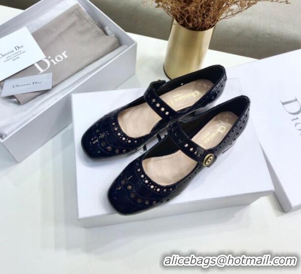 Best Price Dior Perforated Calfskin CD Mary Jane Ballerinas 35mm Heel 80505 Dark Blue 2020 