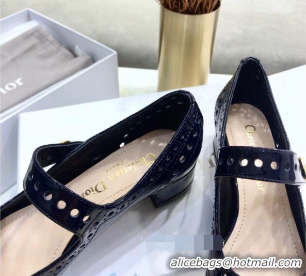 Best Price Dior Perforated Calfskin CD Mary Jane Ballerinas 35mm Heel 80505 Dark Blue 2020 