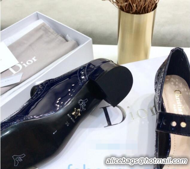 Best Price Dior Perforated Calfskin CD Mary Jane Ballerinas 35mm Heel 80505 Dark Blue 2020 