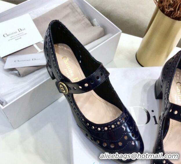 Best Price Dior Perforated Calfskin CD Mary Jane Ballerinas 35mm Heel 80505 Dark Blue 2020 