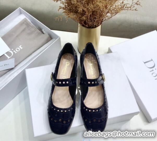 Best Price Dior Perforated Calfskin CD Mary Jane Ballerinas 35mm Heel 80505 Dark Blue 2020 