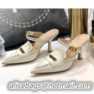 Durable Dior Boy-D Perforated Calfskin CD Mules 80mm Heel 80505 White 2020