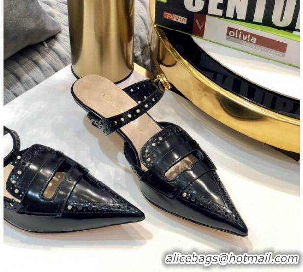 Top Quality Dior Boy-D Perforated Calfskin CD Mules 40mm Heel 80505 Black 2020