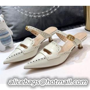 Best Quality Dior Boy-D Perforated Calfskin CD Mules 40mm Heel 80505 White 2020